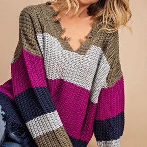 Fuchsia Distressed Sweater